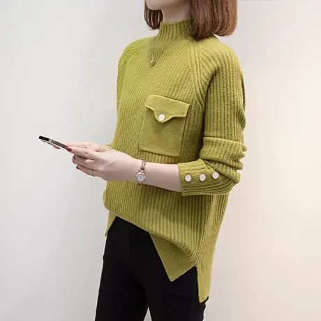 半高领毛衣女加厚打底衫2023秋冬新款宽松慵懒风上衣内搭针织衫潮商品大图