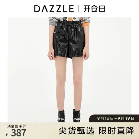 DAZZLE地素奥莱 小众高腰蜡皮感黑色休闲短裤女2D3Q1091A图片