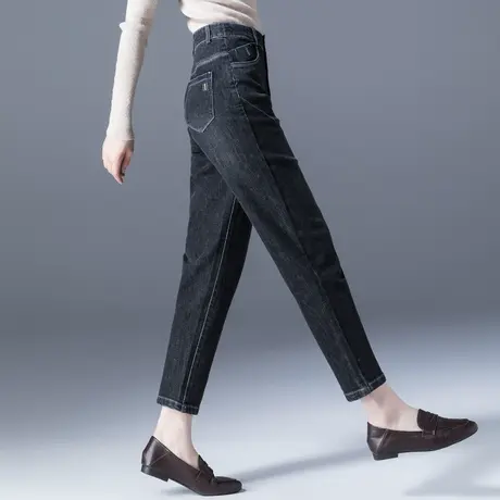 高腰黑色牛仔裤女春秋2023新款女裤小个子九分裤宽松萝卜裤哈伦裤商品大图