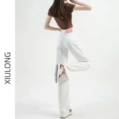 白色高腰牛仔裤女春秋季2023年新款显瘦直筒宽松垂感拖地阔腿裤子商品大图