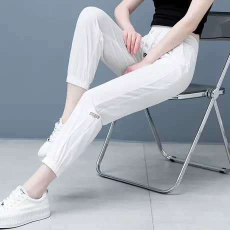 休闲速干裤女2023新款哈伦裤夏季薄款显瘦直筒裤小个子九分空调裤商品大图