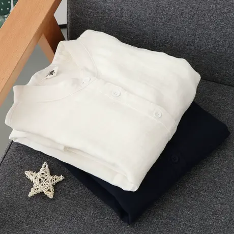 立领衬衫女长袖2020春秋装新款柔软棉纱文艺舒适透气白色打的上衣图片