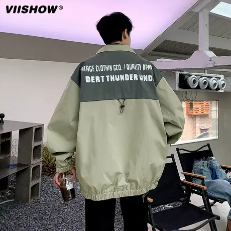 VIISHOW美式外套男秋季ins高街潮牌印花设计感宽松休闲教练夹克商品大图