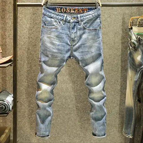 高端面料水洗男装牛仔裤修身弹力小直筒裤子夏季潮牌时尚百搭长裤商品大图