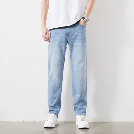 夏季薄款浅色牛仔裤男直筒宽松弹力加肥加大码阔腿休闲胖子肥佬裤图片