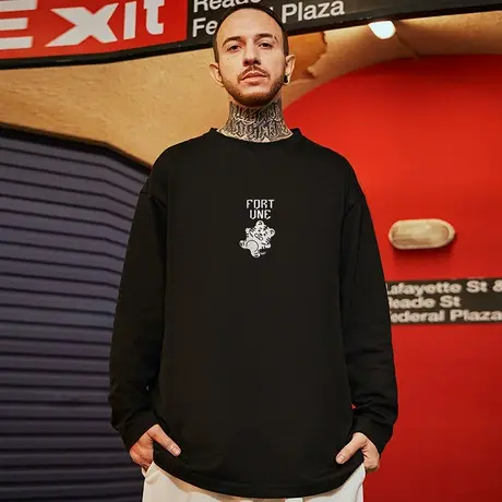 oversize欧美潮牌胖子国潮简约宽松老虎纯棉打底长袖T恤大码男装商品大图