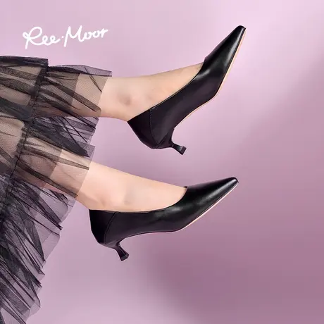 REEMOOR睿慕23秋新款法式尖头黑色细跟高跟鞋久站不累工作单鞋女商品大图