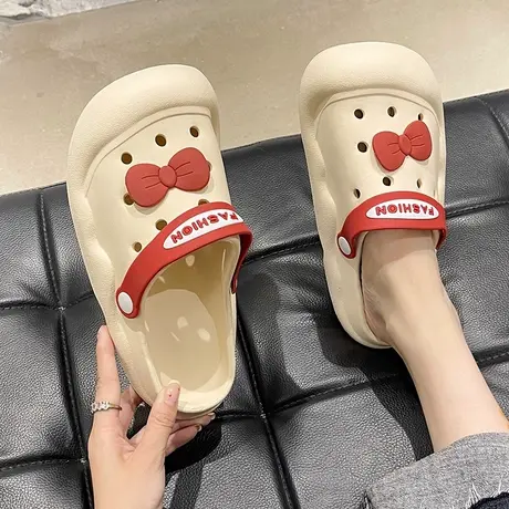 洞洞鞋凉鞋女2023夏季新款外穿可爱蝴蝶结包头拖鞋厚底防滑沙滩鞋商品大图