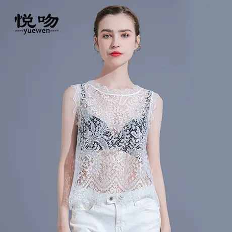 蕾丝透视别致小背心女内搭夏薄款防走光小衫设计感无袖打底衫短款图片