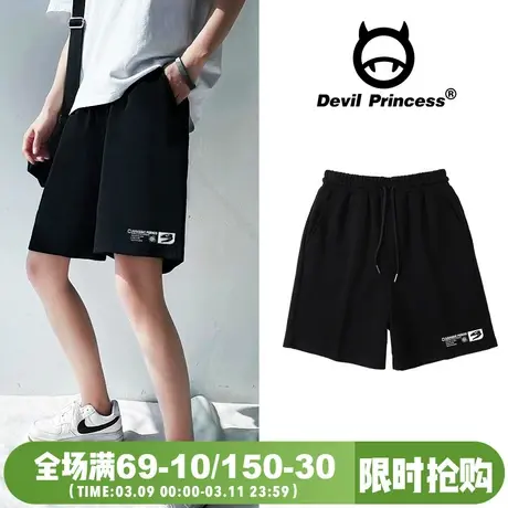 街头风ins潮牌oversize高腰黑色短裤女夏显瘦BF风宽松阔腿五分裤图片