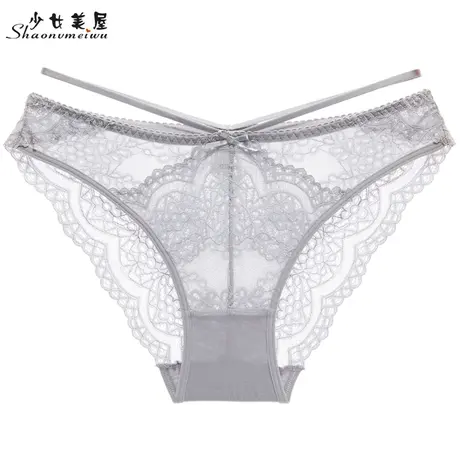 少女美屋性感透明三角裤绑带裤头低腰大码细带女士蕾丝内裤墨绿色商品大图