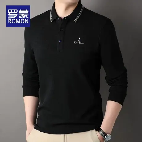罗蒙polo衫男士2024春秋季新款黑色商务休闲上衣翻领长袖T恤男款图片