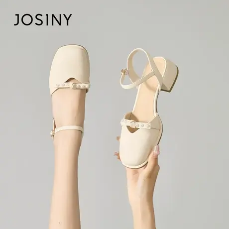 Josiny/卓诗尼法式蝴蝶结凉鞋女2023年新款夏季珍珠包头时尚单鞋商品大图