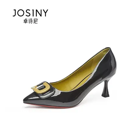 卓诗尼尖头方扣高跟鞋女2023秋季新款OL工作鞋黑色职业鞋中跟单鞋图片
