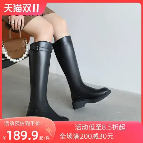 卓诗尼2023秋冬新款时装靴潮流显瘦后拉链长筒靴时尚舒适粗跟女靴图片