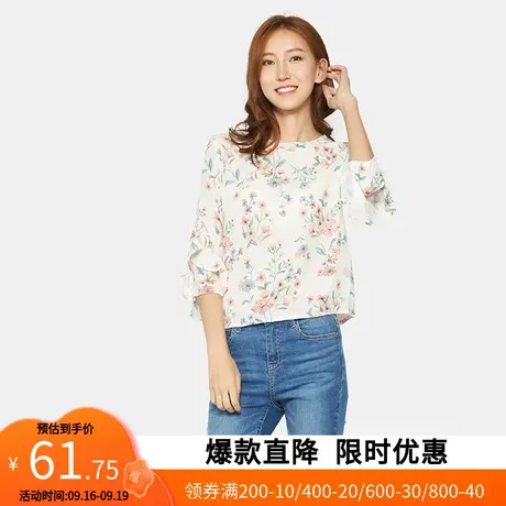艾格2022秋季新款女装时尚百搭碎花长袖衬衫W881商品大图