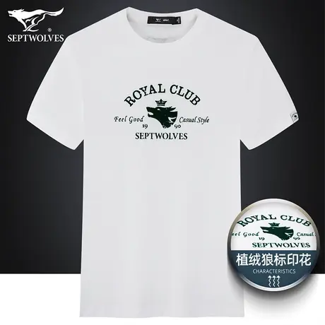 七匹狼狼族生活圆领短袖T恤男夏季纯棉抗菌透气狼标印花半袖体恤图片