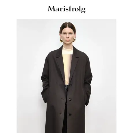 【商场同款】玛丝菲尔2023年秋季新款枪灰色高级感长款风衣外套商品大图
