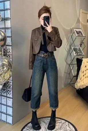 秋季新款九分裤哈伦牛仔裤女2023年小脚裤显瘦百搭高腰带老爹裤潮图片