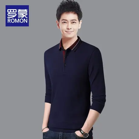 Romon/罗蒙秋季宽松休闲男士长袖T恤男纯棉翻领体恤保罗POLO衫男商品大图