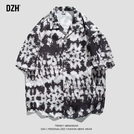 男生港风复古花衬衫男短袖潮牌夏季薄款上衣短袖衬衣宽松衣服寸衫商品大图