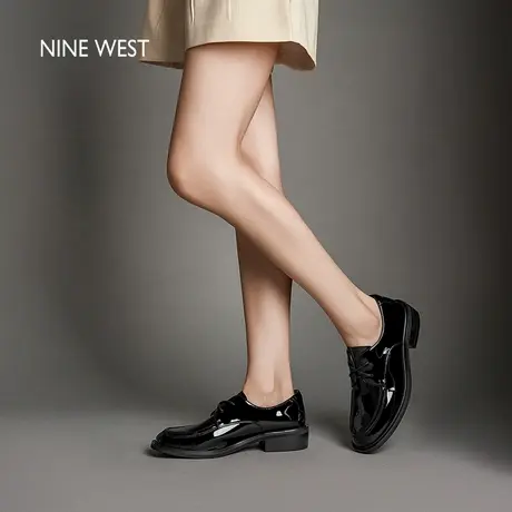 Nine West/玖熙英伦风女士真皮皮鞋2025新款夏季漆皮系带乐福鞋图片