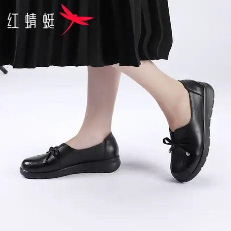 红蜻蜓妈妈鞋2025春季新款真皮舒适软皮软底不累脚一脚蹬女士皮鞋商品大图