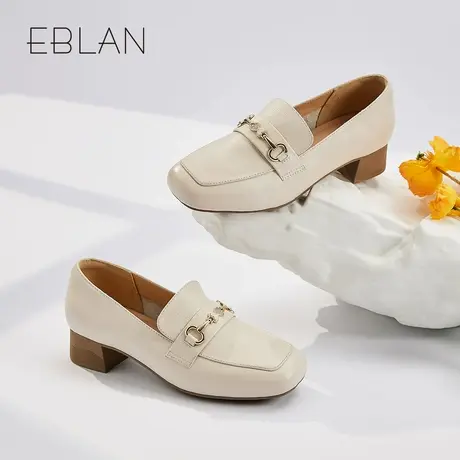 EBLAN/伊伴真皮厚底乐福鞋女2025春季新款舒适英伦风小皮鞋单鞋图片