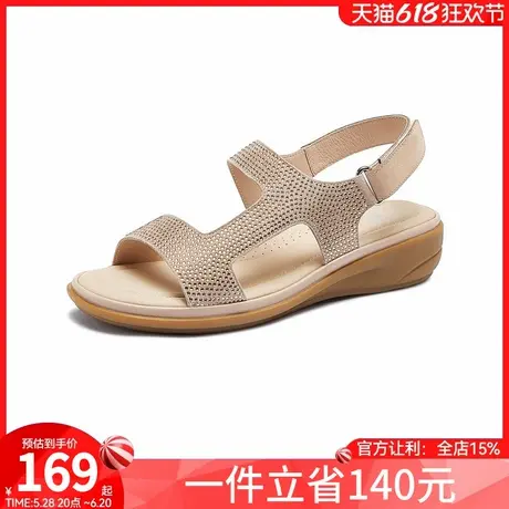 骆驼女鞋2025年夏季新款软底百搭闪钻凉鞋魔术贴舒适休闲凉鞋女图片