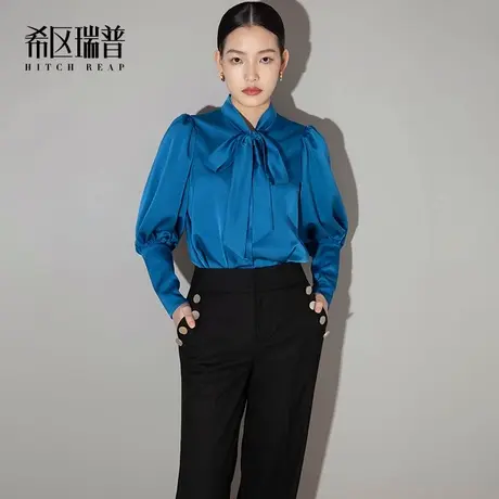 希区高端西装裤女职业春季新款时尚阔腿裤宽松休闲直筒长裤子黑色图片