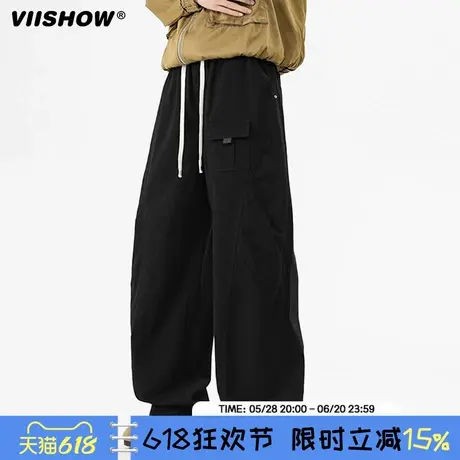 VIISHOW抽绳松紧卫裤男春季美式复古休闲运动裤子百搭宽松直筒裤商品大图