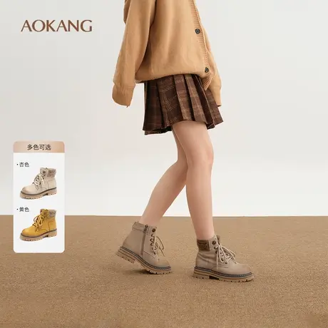 奥康 女鞋冬季时尚真皮马丁靴厚底登山靴百搭青年机车靴图片