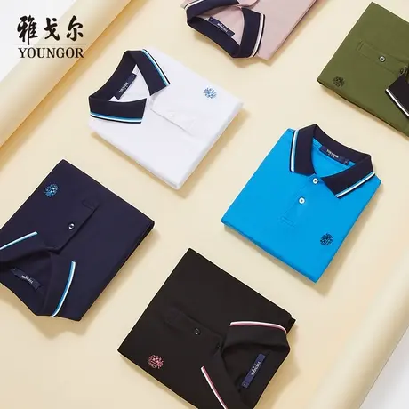 雅戈尔奥莱 男装水柔棉商务休闲纯棉polo衫短袖T恤男翻领商品大图