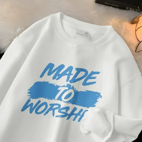 320g重磅白色卫衣男潮牌圆领长袖t恤秋冬款加绒加厚套头无帽上衣商品大图