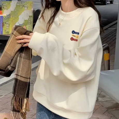 杏色卫衣女秋冬2025新款爆款圆领早秋大码外套女春秋款长袖上衣商品大图