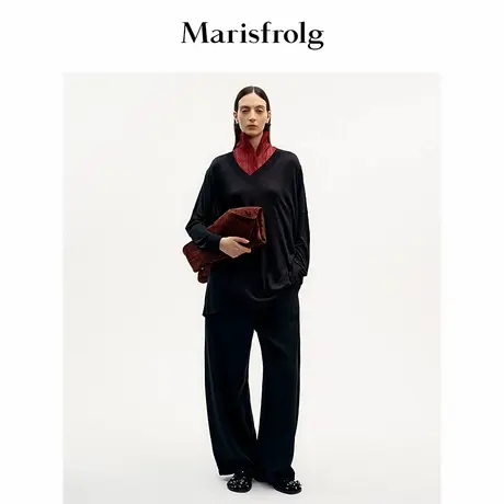 Marisfrolg玛丝菲尔简约V领套头桑蚕丝针织衫图片