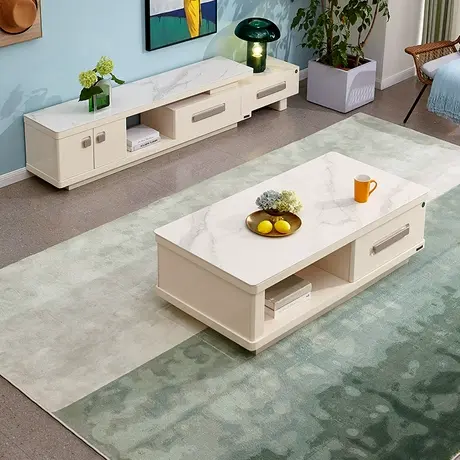 全友家居简约现代岩板茶几电视柜组合客厅小户型伸缩落地柜36111A图片