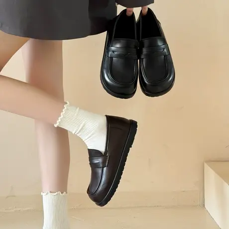 一脚蹬百搭乐福鞋女2025秋季新款网红爆款小皮鞋时尚配裙子jk单鞋商品大图