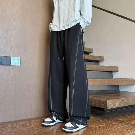 裤子男春秋季2025新款美式高街弯刀休闲裤大码潮牌宽松运动直筒裤商品大图
