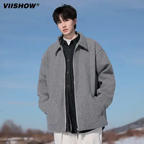 VIISHOW秋装外套男气质痞帅短款2025年垫肩毛呢大衣青年行政夹克商品大图