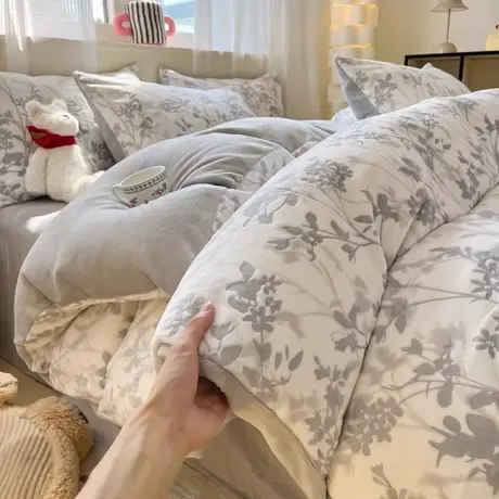 恒源祥A类加厚立体雕花牛奶绒床单床笠家用床上用品四件套简约商品大图