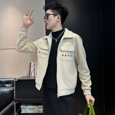 秋冬季夹克男款修身韩版上衣2023新款休闲潮牌痞帅炸街机车外套商品大图