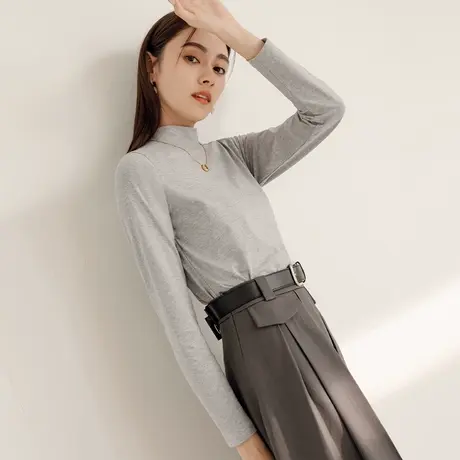 桔熊秋冬打底衫莫代尔温暖合身内搭半高领长袖上衣女大码AB16409商品大图