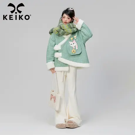KEIKO [夹棉] 古风改良系列粗花呢外套女加厚2023秋冬设计感上衣商品大图