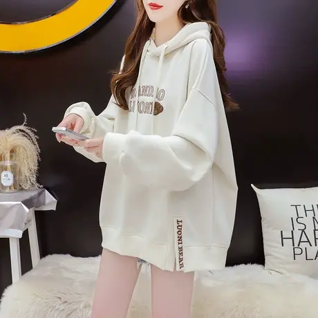 加绒加厚连帽卫衣外套女2023新款秋冬宽松慵懒风百搭oversize上衣商品大图
