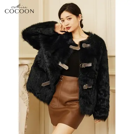 意大利进口托斯卡纳羊皮皮草女2022新款冬季宽松黑色短款毛毛外套商品大图