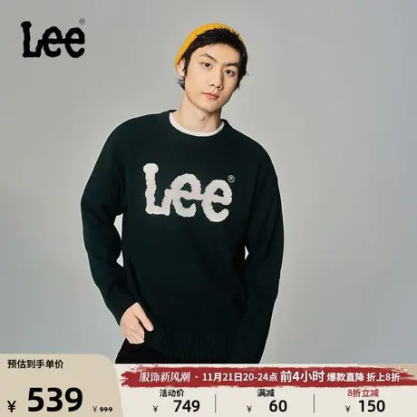 Lee韩国设计舒适版型圆领logo绿色男女同款毛衣LUT006381203-821图片