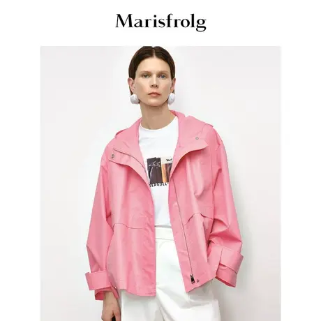 【新能量色彩】玛丝菲尔秋季粉色长绒棉工装风连帽外套图片