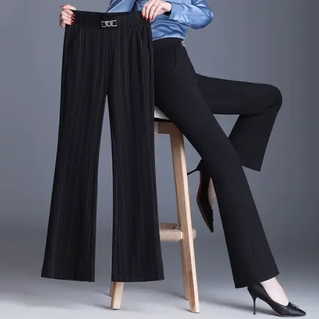 裤子女春秋2024新款高腰垂感显瘦喇叭裤女中年条纹宽松微喇阔脚裤图片