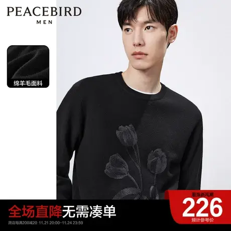 太平鸟男装 斯文金线字母刺绣毛衫2023年春季新款打底时尚针织衫图片